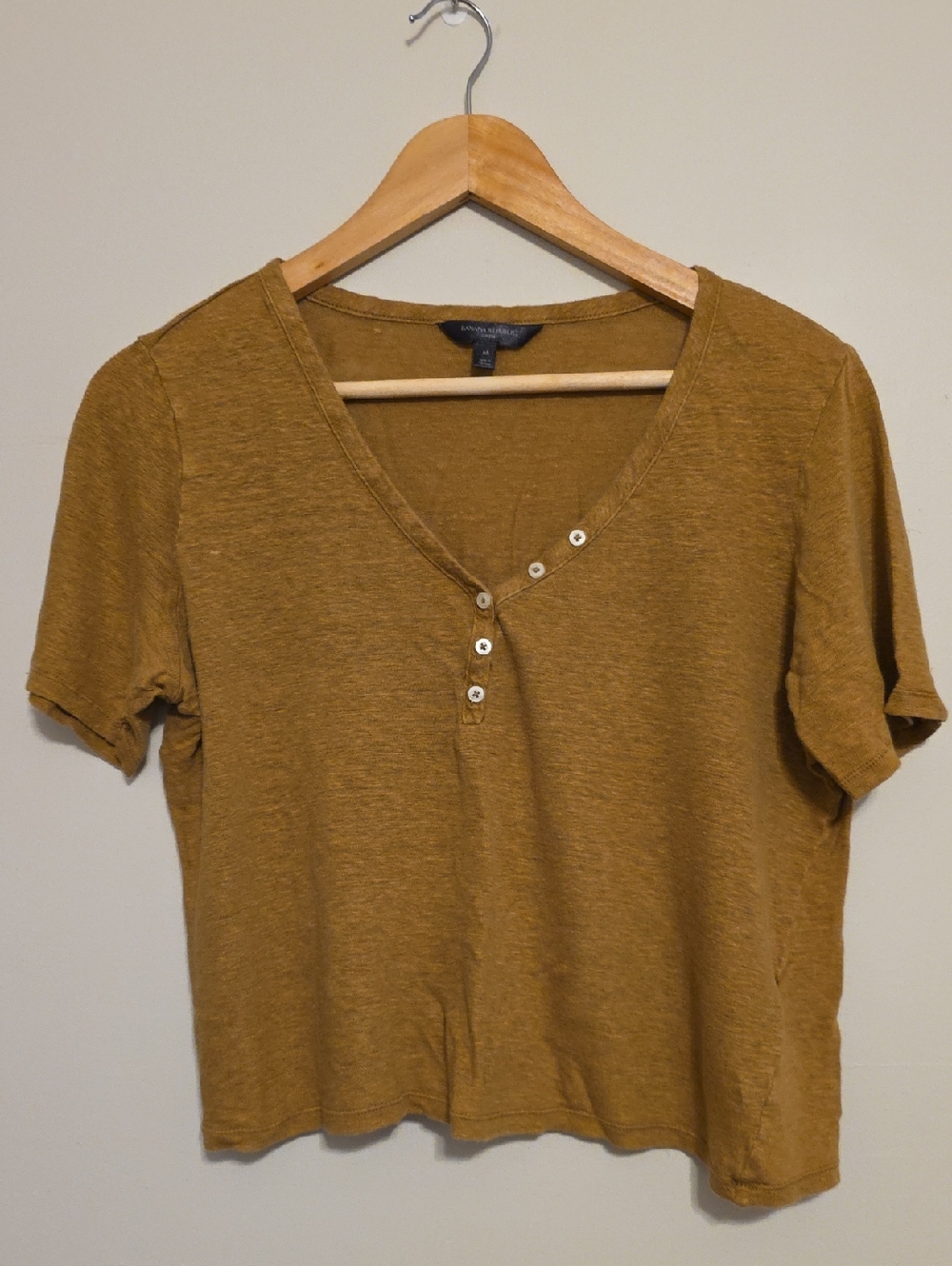 Banana Republic Linen Short-Sleeve Henley Tee - Mustard